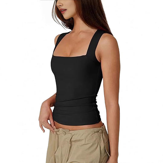 Damen eng anliegendes Tanktop mit quadratischem Ausschnitt und atmungsaktiver Struktur R&B