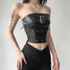 Damen Couture Oberteil aus Leder mit dekorativen Schnallen und Ösen R&B