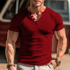 Herren elegantes Kurzarmshirt mit strukturiertem Rippdesign und Knopfleiste R&B