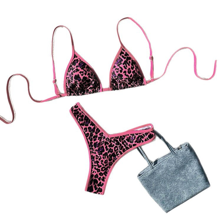 Damen Triangel-Bikini mit aufregendem Leopardenmuster und verstellbaren Trägern R&B