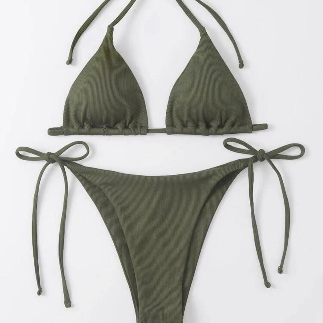 Damen Triangel-Bikini mit verstellbaren Bindebändern und feinem Rippendesign R&B