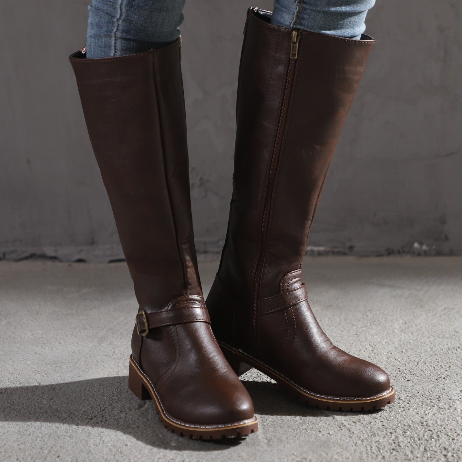 Damen Modische Stiefel mit eleganter Schnalle und robustem Profil R&B