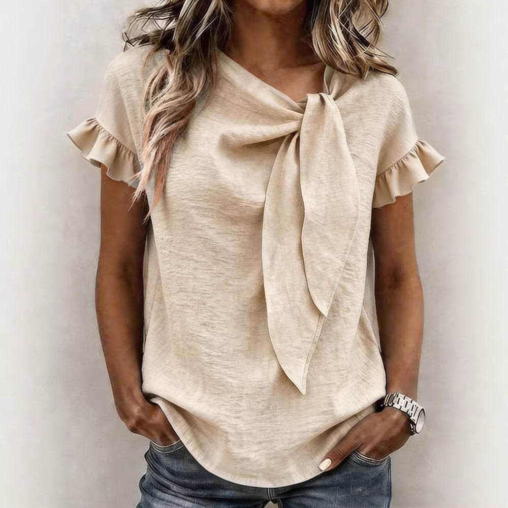 Damen lässige Bluse mit Schleifenkragen R&B