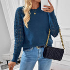 Damen Strickpullover mit netzartigem Ärmeldesign R&B