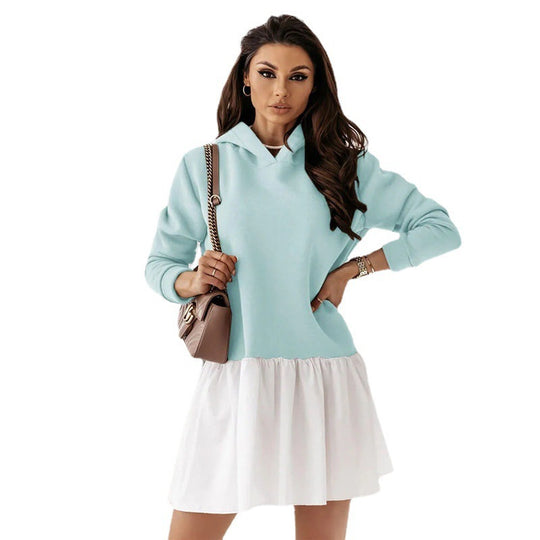 Damen Hoodie-Kleid mit modischem Rüschensaum R&B