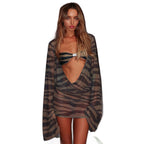 Damen vielseitiges Strandkleid mit tiefem V-Ausschnitt und transparentem Überwurf R&B