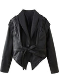 R&B | Schwarzer PU-Leder Damen Blazer mit Gürtel