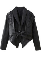 R&B | Schwarzer PU-Leder Damen Blazer mit Gürtel
