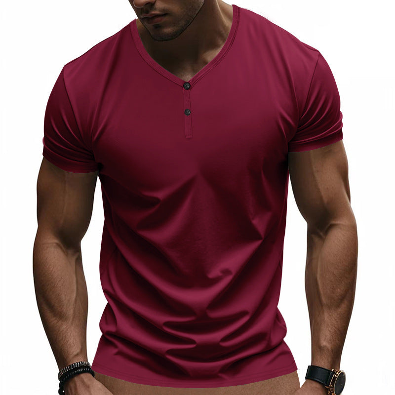 Herren Kurzarm Henley-T-Shirt mit strukturiertem V-Ausschnitt R&B