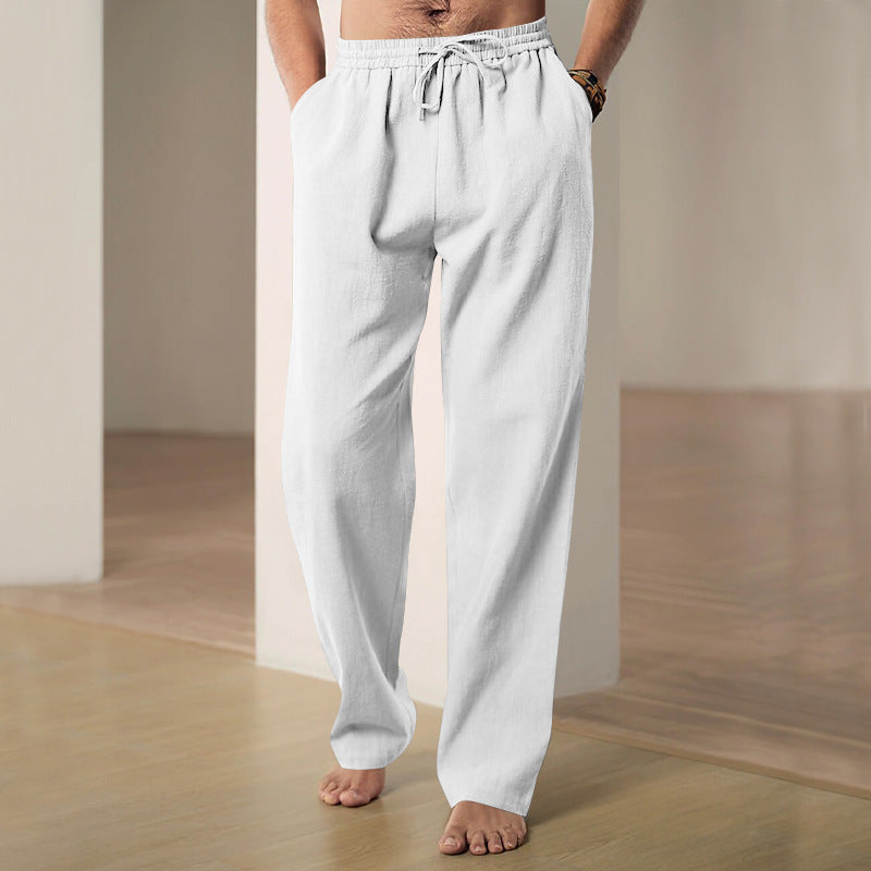 Herren nan komfortable Leinen-Baumwollmix Relaxhose mit geradem Bein, elastischem Bund und verdeckten Eingrifftaschen R&B