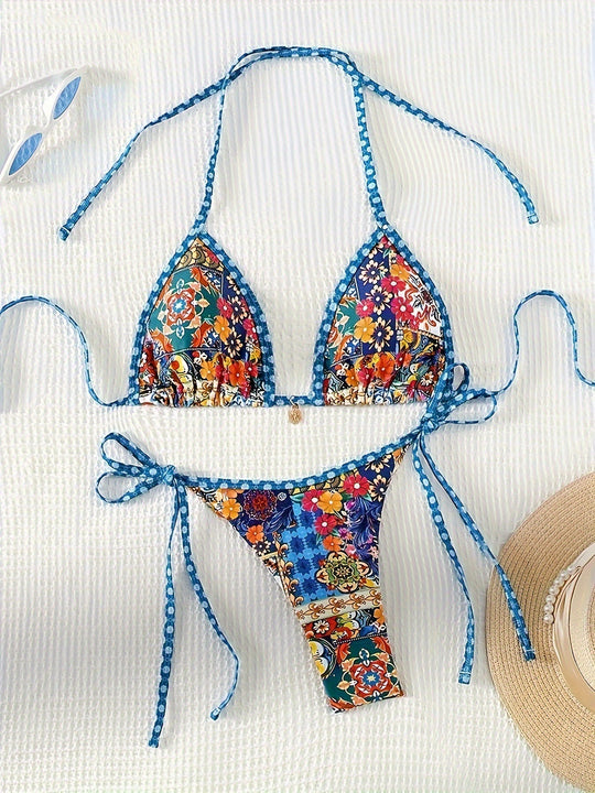 Damen Triangel-Bikini-Set mit floralem Muster R&B