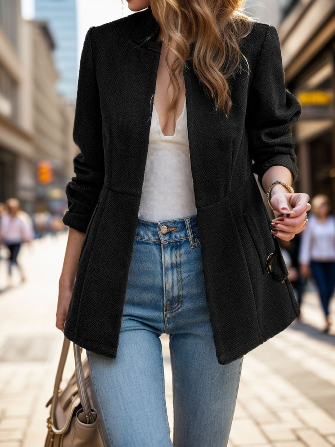 Damen eleganter Blazer im Fischgrätmuster mit taillierter Silhouette R&B