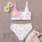 Damen Bunt bedruckter Bikini mit sportlichem Schnitt und breiten Trägern R&B