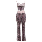Damen Erotik Jumpsuit mit Leopardenmuster und spitzen Trägern R&B