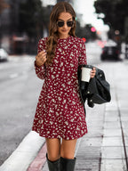 Damen Kleid im angesagten floralem Design mit langen Ärmeln und ausgestelltem Schnitt R&B