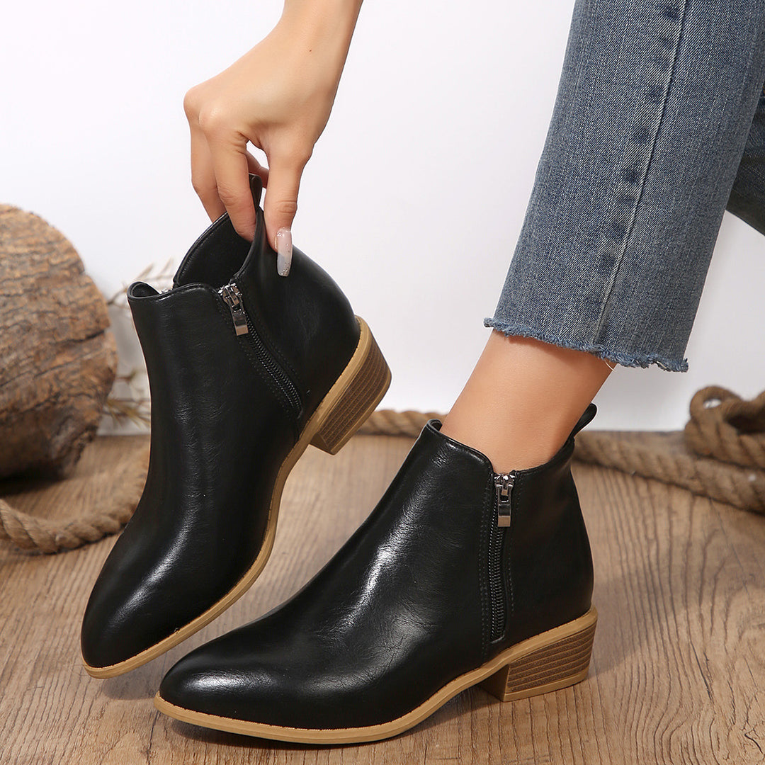 Damen nan schlanke Ankle-Boots mit seitlichem Reißverschluss, schmaler Spitzform und komfortablem Blockabsatz R&B