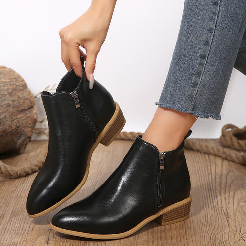 Damen nan schlanke Ankle-Boots mit seitlichem Reißverschluss, schmaler Spitzform und komfortablem Blockabsatz R&B