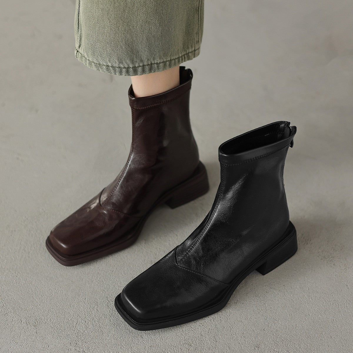Damen Stiefeletten mit modischem Blockabsatz und hochwertiger Lederoberfläche R&B