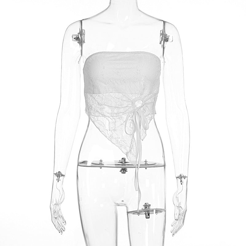 Damen Elegantes Bandeau-Top mit raffiniertem Spitzenüberzug und verspieltem Knoten R&B