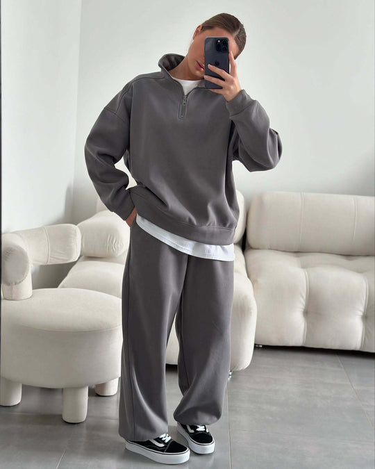 Damen sportlicher Kapuzenpullover mit hohem Kragen und breitem Schnitt R&B