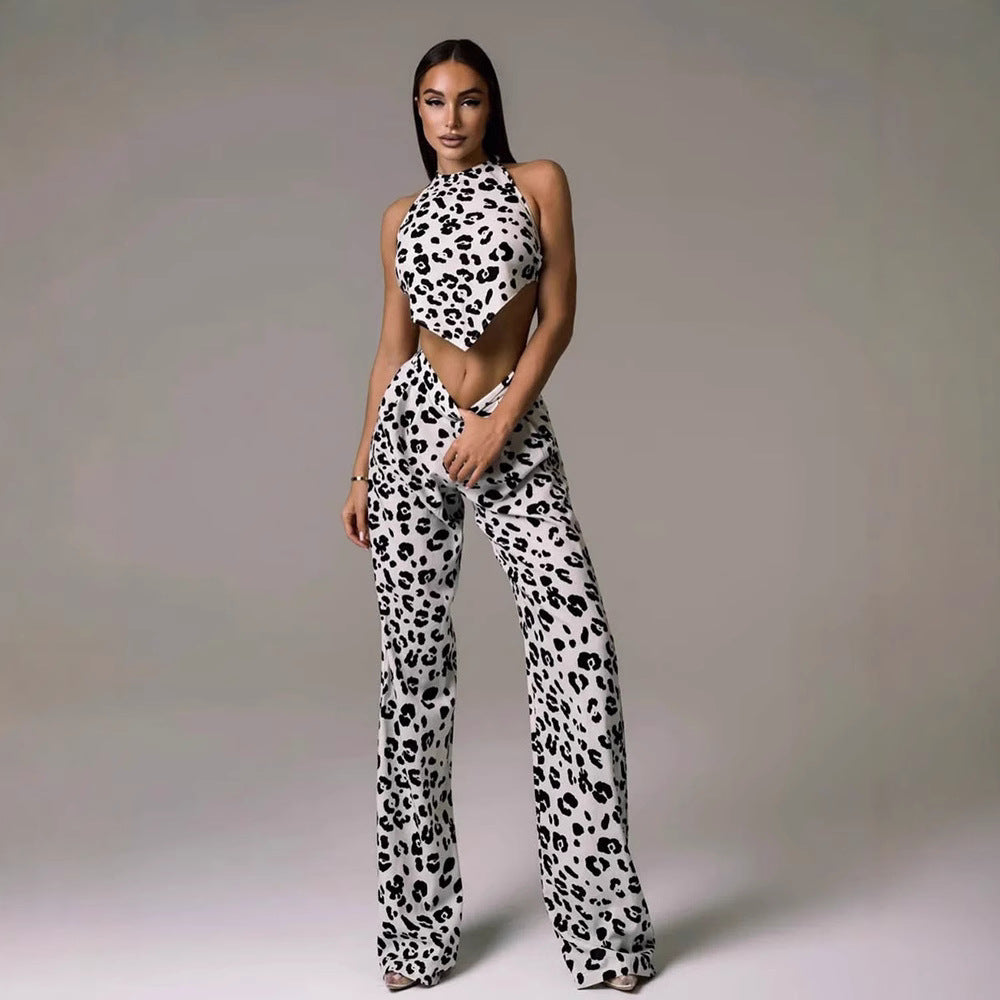 Damen modisches Zweiteiler-Set mit Leopardenmuster R&B
