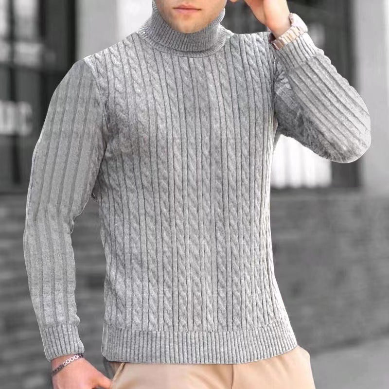 Herren Strickpullover mit modernem Rippmuster und hohem Kragen R&B