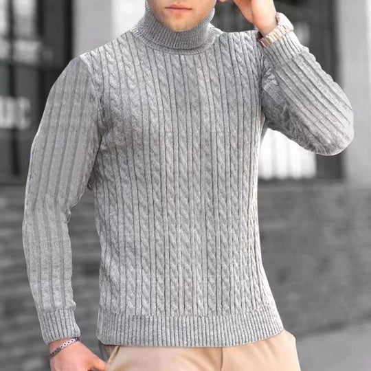 Herren Strickpullover mit modernem Rippmuster und hohem Kragen R&B