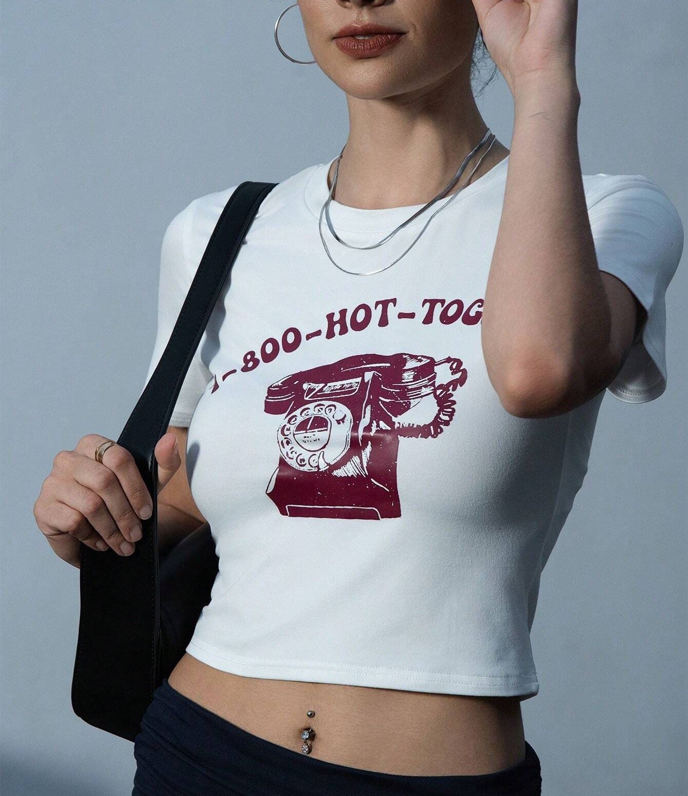Damen Crop-T-Shirt mit kreativem Telefon-Design R&B