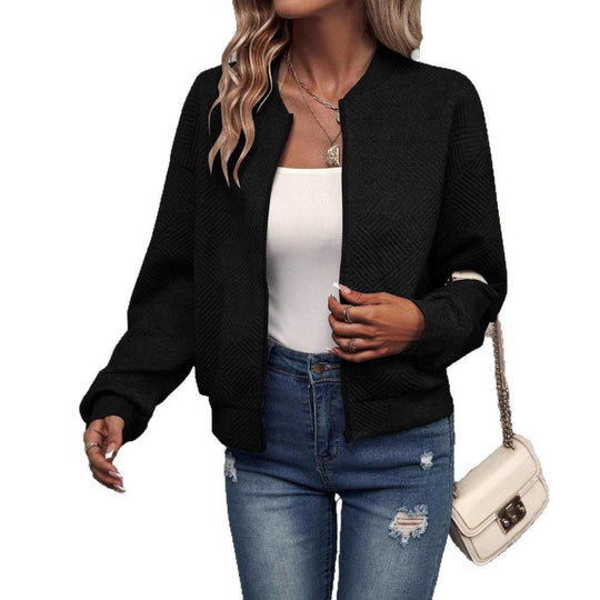 Damen stylische Sweatjacke mit strukturiertem Muster und hohem Kragen R&B