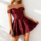 Damen Off-Shoulder Cocktailkleid mit floralem Jacquard-Muster R&B