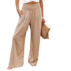 Damen Weite Leinenhose mit elastischem Bund und plissierten Details R&B