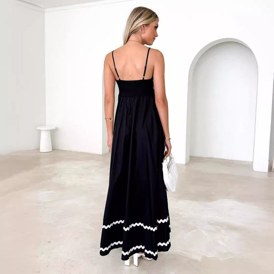 Damen luftiges Langkleid mit zarten Rüschendetails und verstellbaren Spaghettiträgern R&B