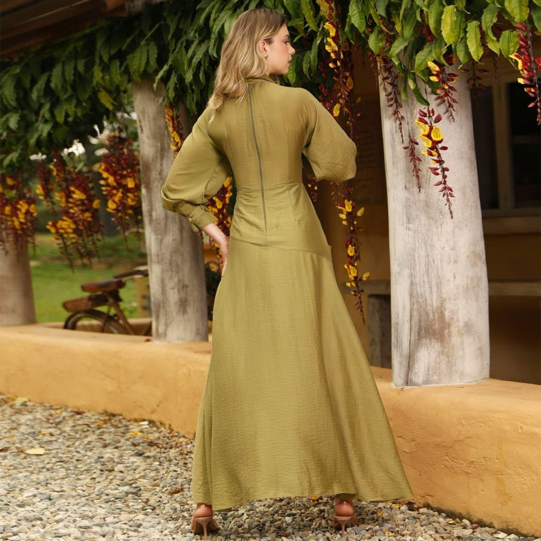 Damen Maxikleid mit gekräuseltem Wrap-Design und voluminösen Ärmeln R&B