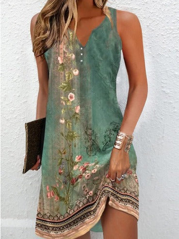Damen, lässiges Sommerkleid mit V-Ausschnitt und asymmetrischem Saum R&B