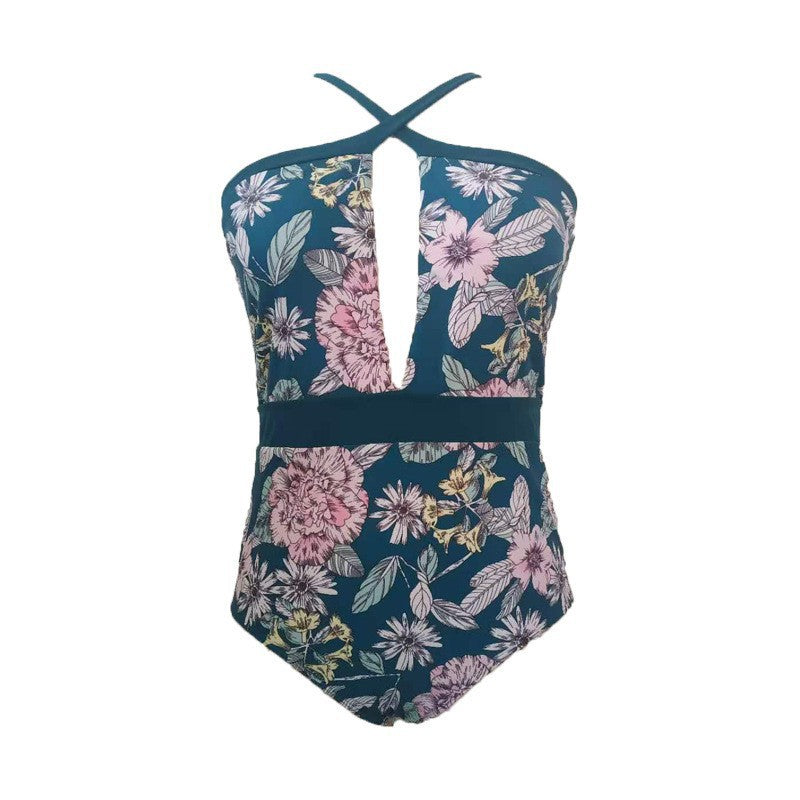 Damen Sportlicher Badeanzug mit tiefem V-Ausschnitt und floralem Design R&B