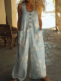 Damen Künstlerische Blumenmuster Latzhose R&B