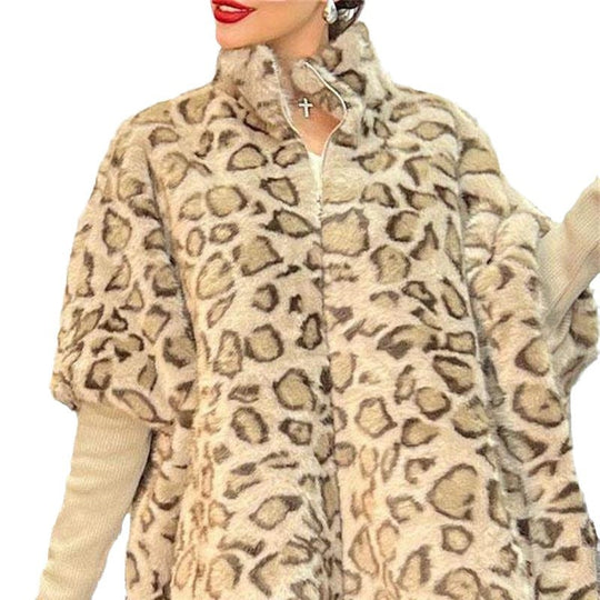 Damen Kuschel-Fleece-Poncho im Leopardenmuster R&B