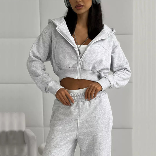 Damen cropped Sportjacke und lockere Jogginghose Set R&B