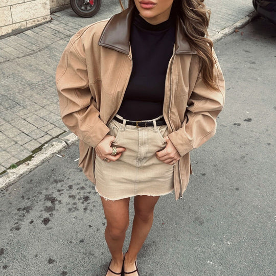 Damen Übergangsjacke mit kragen und praktischen Taschen R&B