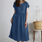 Damen Langmaxikleid aus atmungsaktivem Leinenstoff mit lockerer Passform R&B