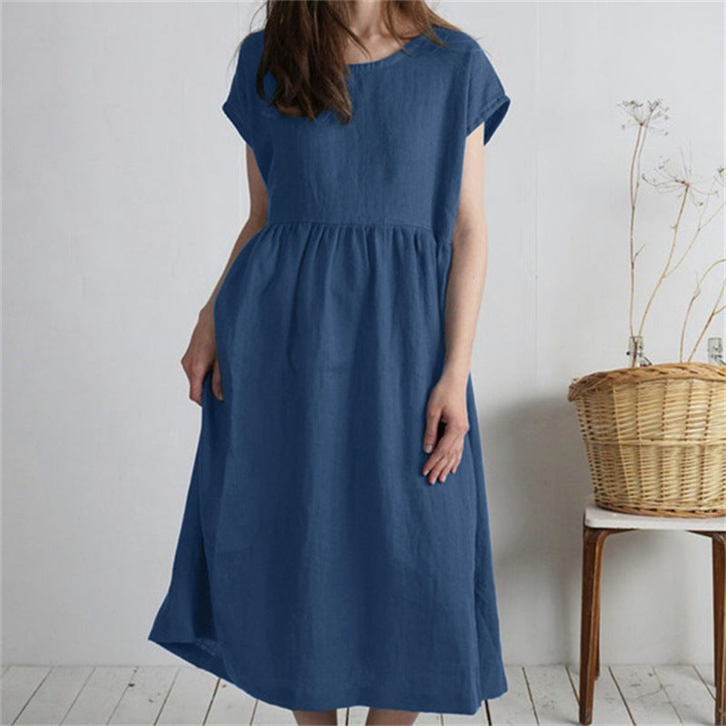 Damen Langmaxikleid aus atmungsaktivem Leinenstoff mit lockerer Passform R&B