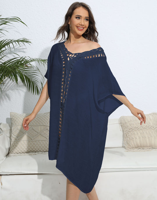 Damen luftiger Kaftan mit filigranem Häkelmuster R&B