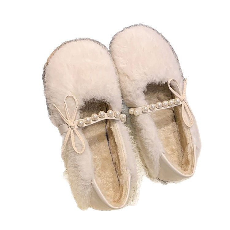 Damen Flauschige Hausschuhe mit eleganter Perlenverzierung und komfortablem Design R&B