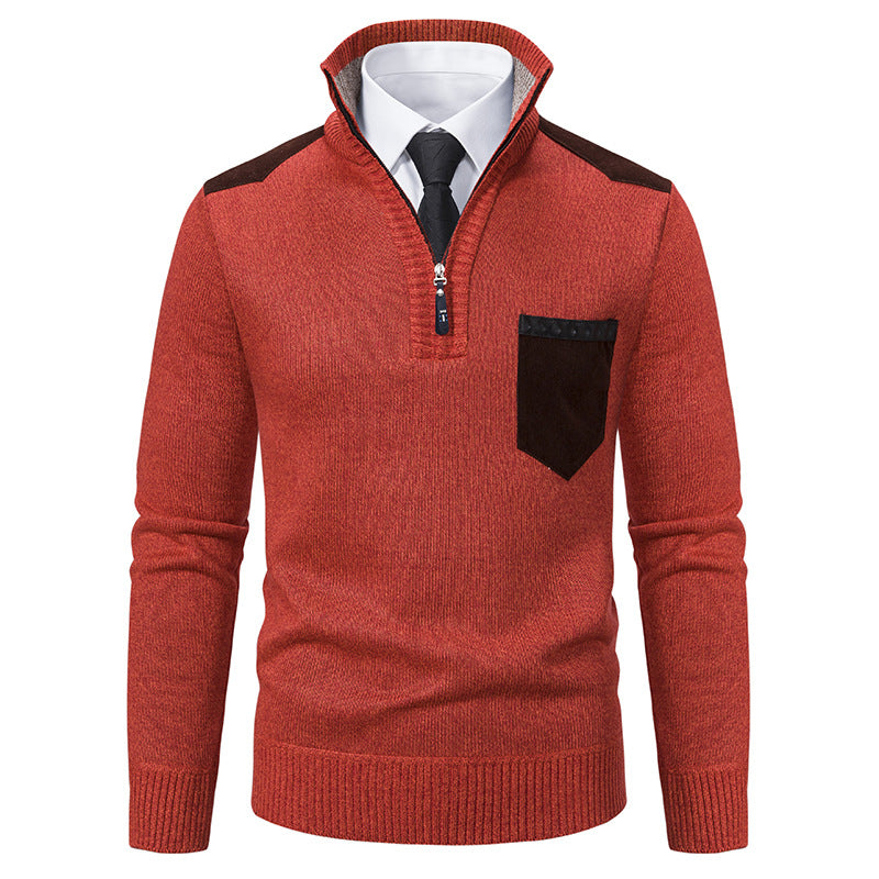 Herren eleganter Strickpullover mit Kragen und Taschen R&B