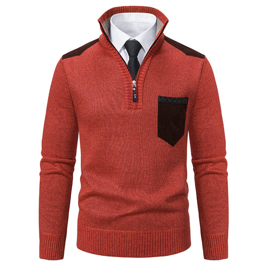 Herren eleganter Strickpullover mit Kragen und Taschen R&B
