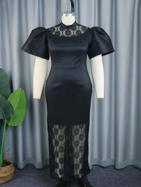 Damen Elegantes Maxikleid mit dekorativen Puffärmeln und romantischem Spitzenunterbau R&B