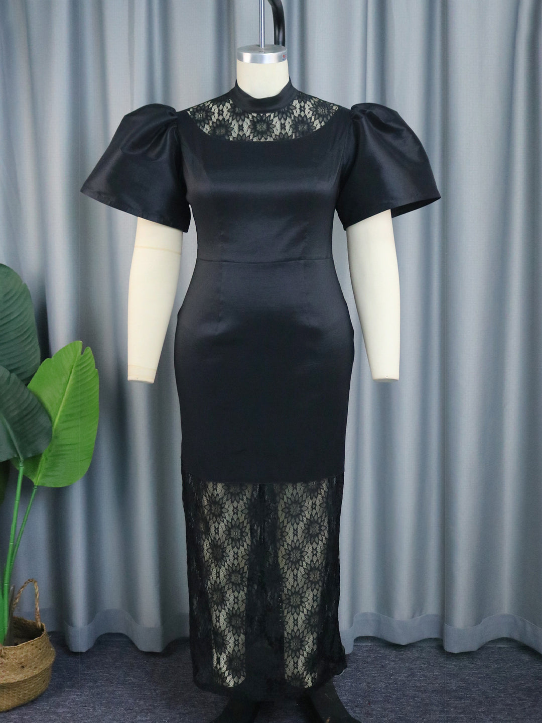 Damen Elegantes Spitze-und-Satin Abendkleid R&B