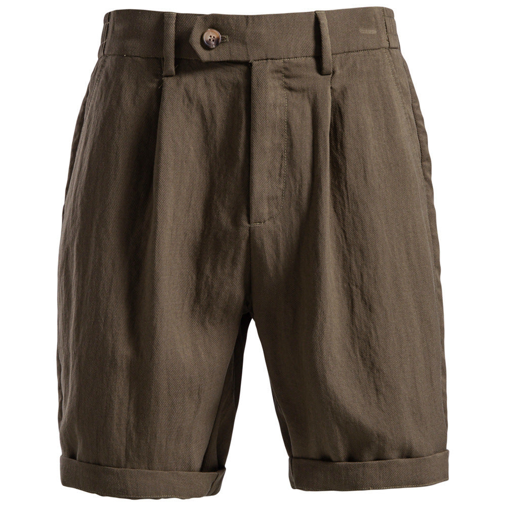 Herren nan lässige Leinenshorts mit Umschlag und Bundfalten R&B