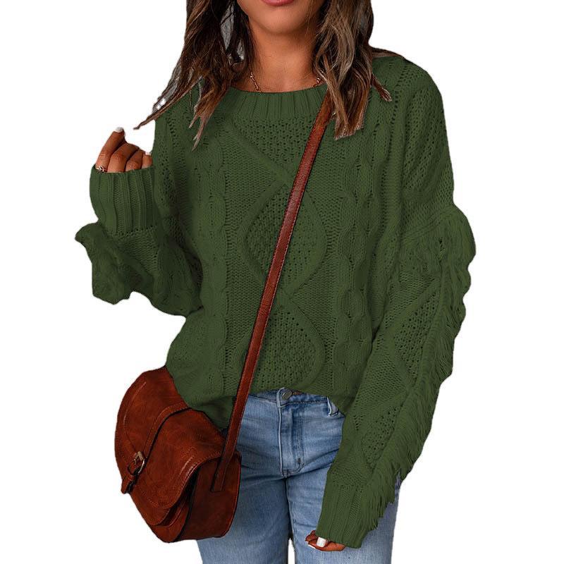 Damen Grobstrickpullover mit überschnittenen Schultern und elastischen Bündchen R&B