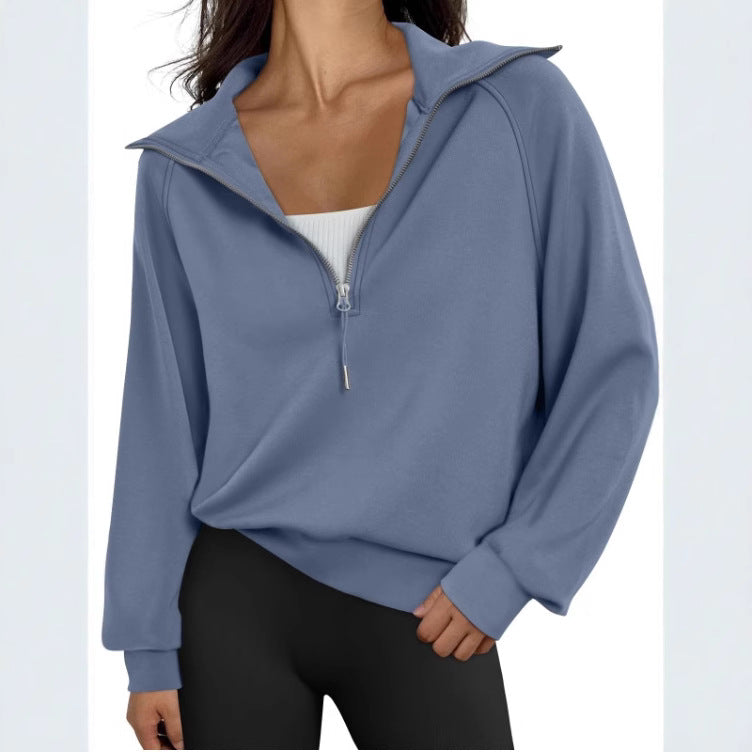 Damen lässiger Sweatpullover mit hohem Kragen und Reißverschluss R&B